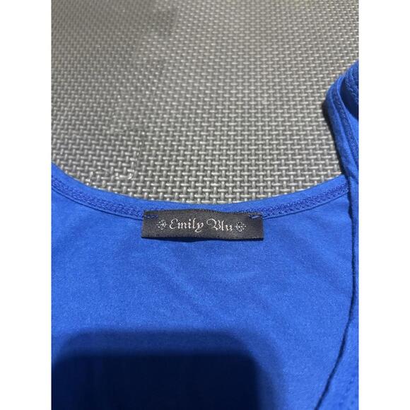 Emily Blu Womens Crew Neck Sleeveless Rayon Blue Beach T Shirt Top Tank Top - Picture 2 of 6